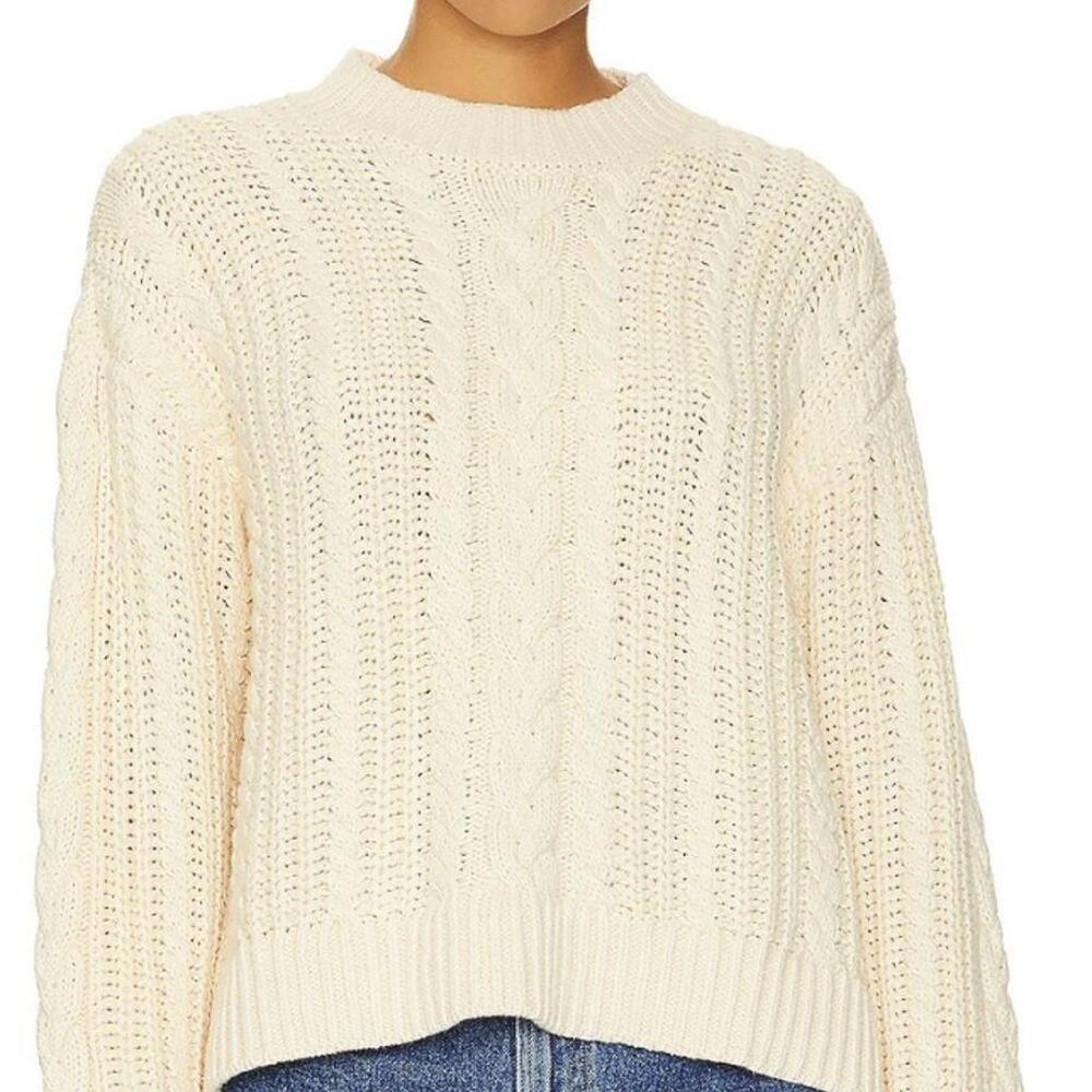 Tularosa Oversized Dorinda Cream Knit Cotton Blend Cable Sweater - Size - XS